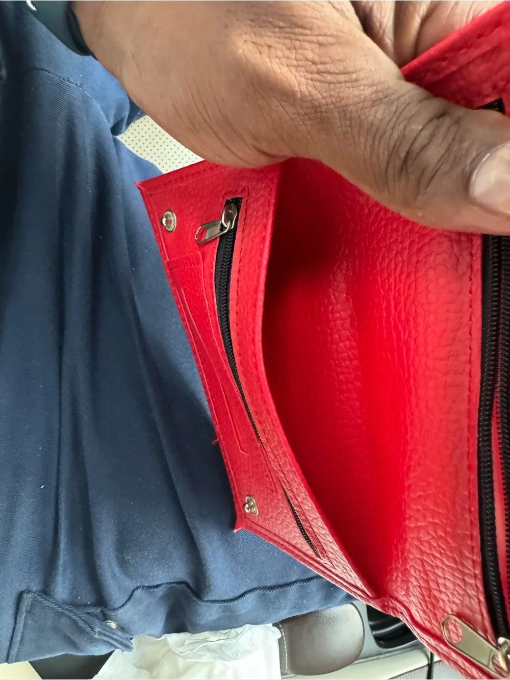 Red Bifold Wallet With ZipperLeather Checkbook Cover
